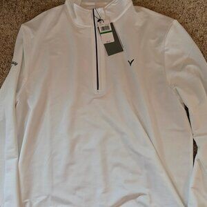 NEW Callaway Mens Solid Sun Protection 1/4 Zip Golf Pullover White - Large